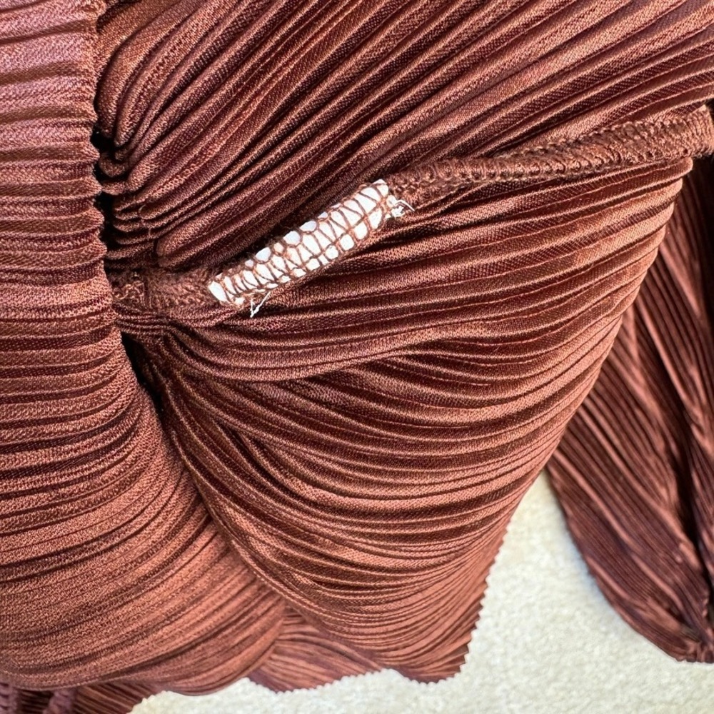 ZARA Brown Blouse Top Size Small Pleated Work Special Occassion - Picture 7 of 8